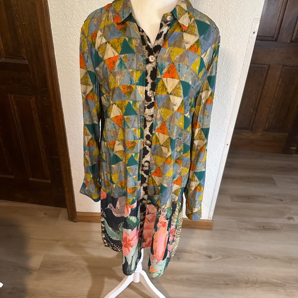 John Mark Patchwork Geometric Floral Print Long S… - image 4